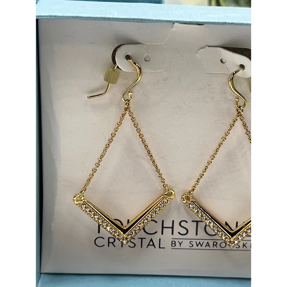Touchstone Crystal by Swarovski Chevron‎ V Shaped Chain Drop Dangle Earrings New